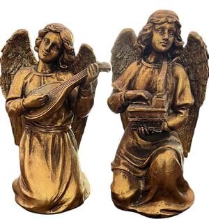 RAZ Vintage 2 Gold Christmas Angels Embellished Kneeling Free Standing 6 1/2"